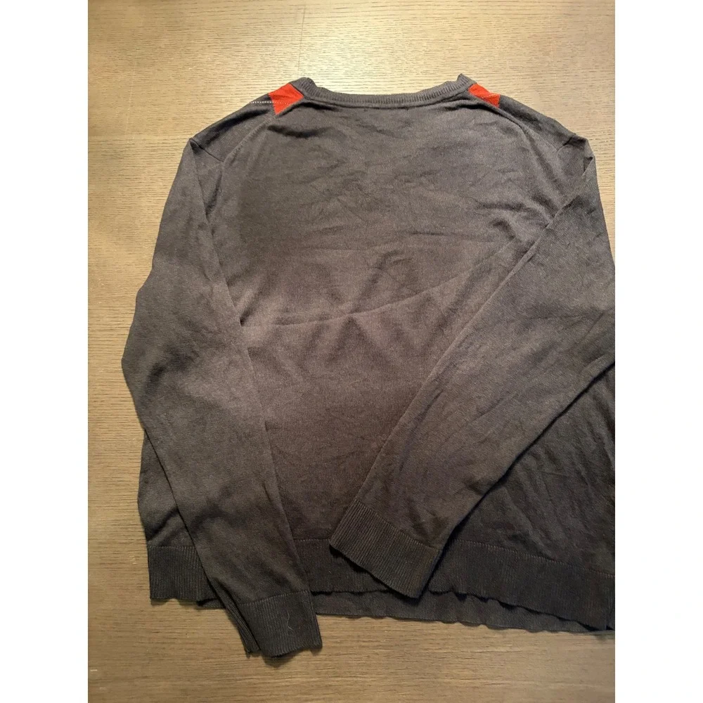 Banana Republic Mens Silk Cashmere Argyle V-Neck Sweater Grey Orange XL